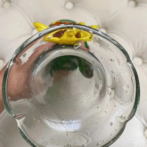 Handmade Blown Glass Flower Bud Vase Sunflower And Stems 10" Tall - Picture 5 of 5